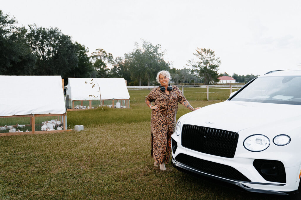 Photo of CEO Bernadette Gervin on set for the Bentley of Orlando influencer marketing campaign